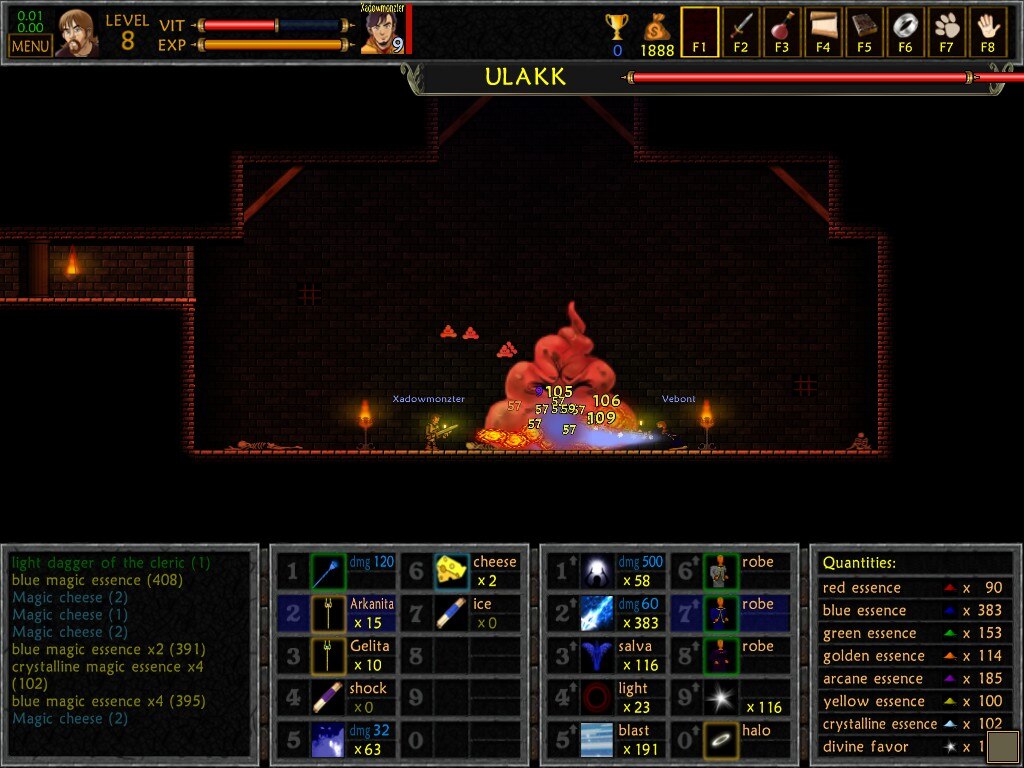 Two players fighting boss Ulakk in Unepic co-op screenshot