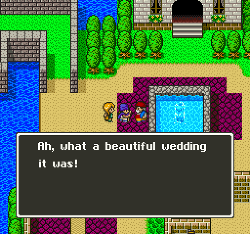 NPC comments "Ah, what a beautiful wedding it was" in Dragon Quest V screenshot