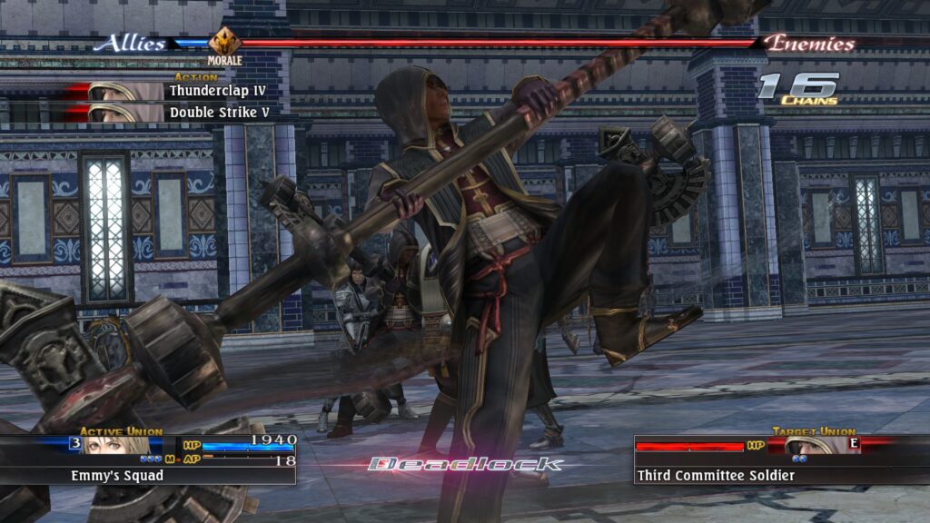 A The Last Remnant indoor battle screenshot with an enemy attacking