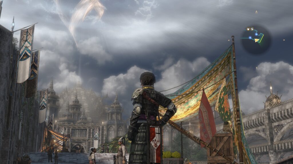 The Last Remnant screenshot with Rush looking at Elysion