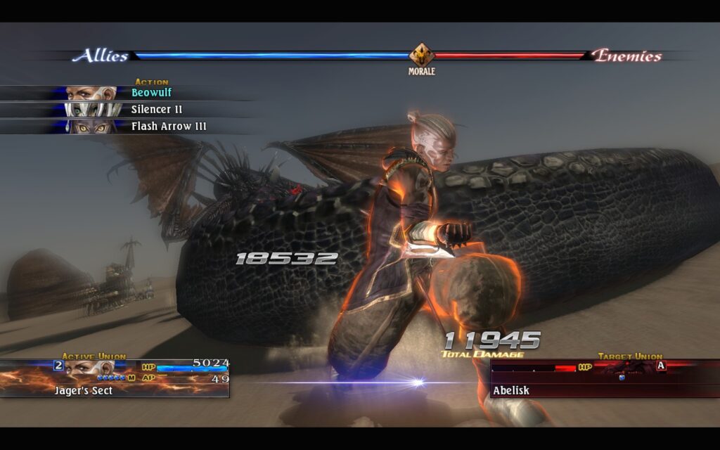 Screenshot of Jager in battle, a unique leader in The Last Remnant