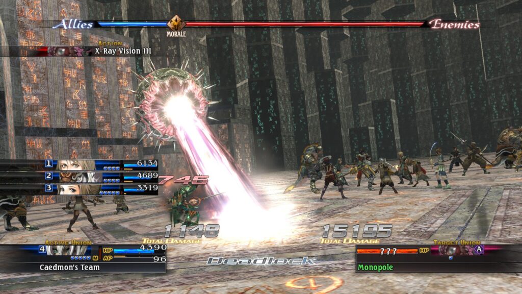 The Last Remnant battle screenshot showing an X-Ray Vision laser attack