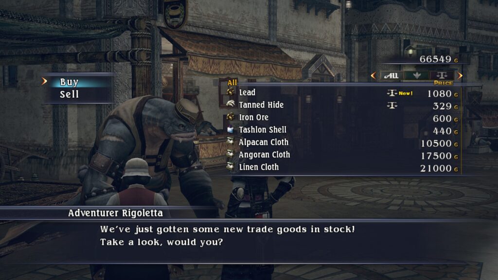 A screenshot of a shop in The Last Remnant