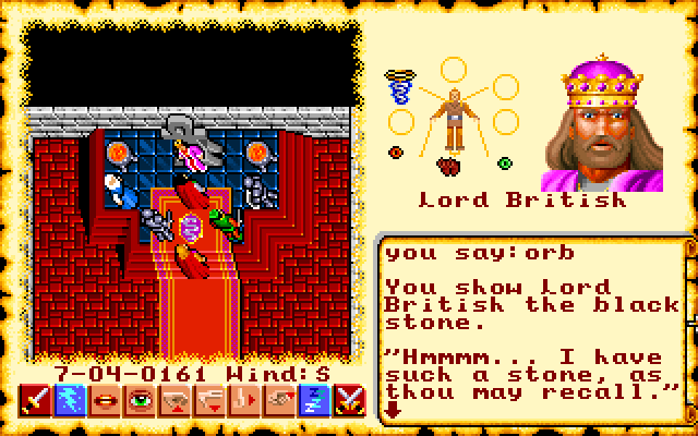 Talking to Lord British about the Orb of Moons in Ultima 6